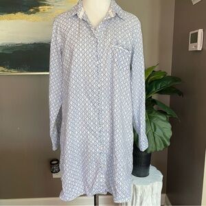VICTORIA’S Secret Pajama Shirt Nightgown Blue White Button Down Medium Cotton